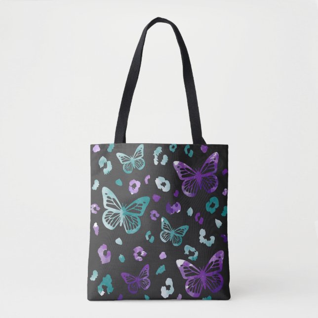 Butterfly Leopard Lila Black Tote Bag (Vorderseite)
