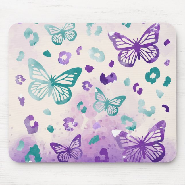 Butterfly Leopard Lila weiß Mousepad (Vorne)