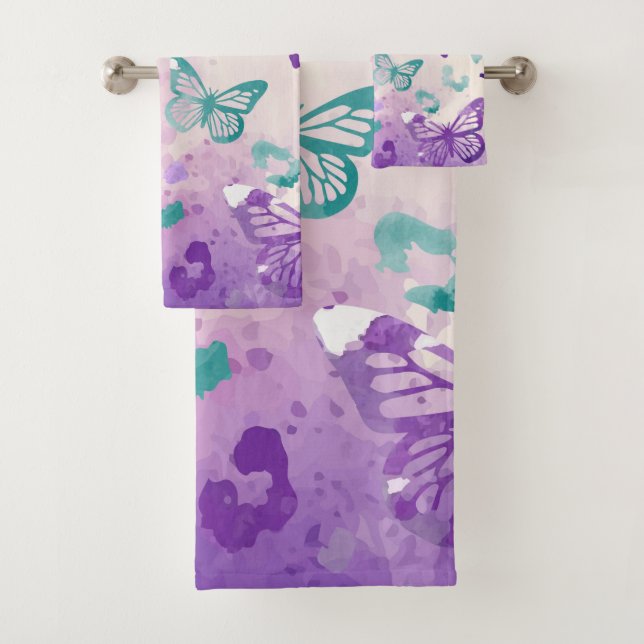 Butterfly Leopard White Badhandtuch Set (Insitu)