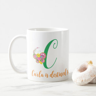 Butterfly Letter C Floral Tasse