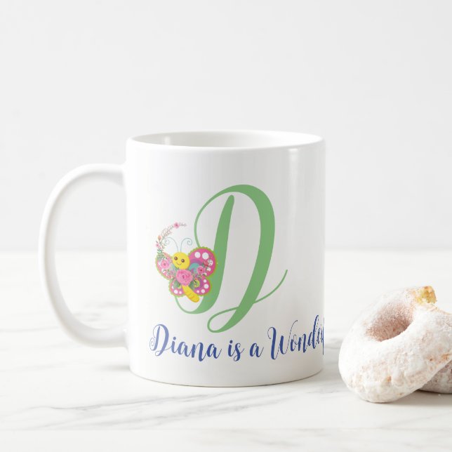 Butterfly Letter D Floral Tasse (Mit Donut)