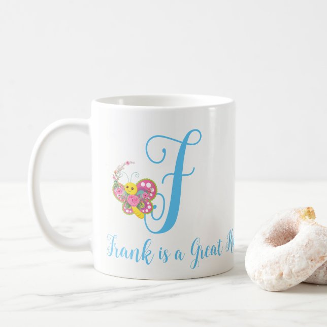 Butterfly Letter F Floral Tasse (Mit Donut)