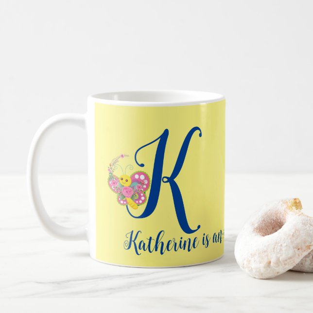 Butterfly Letter K Floral Tasse (Mit Donut)