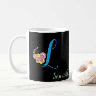 Butterfly Letter L Floral Tasse
