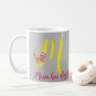 Butterfly Letter M Floral Tasse