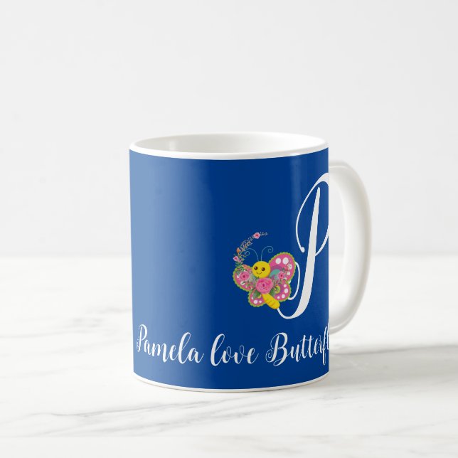 Butterfly Letter P Floral Tasse (VorderseiteRechts)