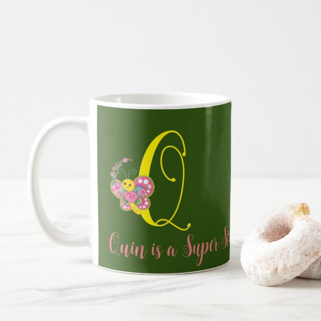 Butterfly Letter Q Bloral-Tasse Kaffeetasse (Mit Donut)