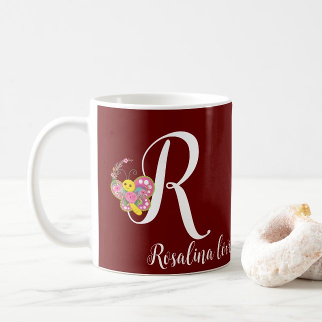 Butterfly Letter R Floral Tasse (Mit Donut)