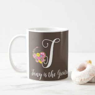 Butterfly Letter T Floral Tasse