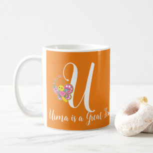 Butterfly Letter U Floral Tasse