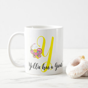 Butterfly Letter Y Floral Tasse