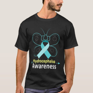 Butterfly Light Blue Ribbon Hydrocephalus Awarenes T-Shirt
