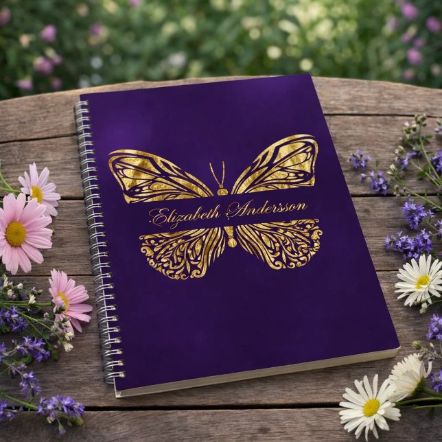 Butterfly lila Goldname Notizbuch (Von Creator hochgeladen)