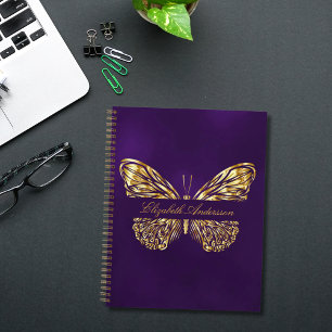 Butterfly lila Goldname Notizbuch