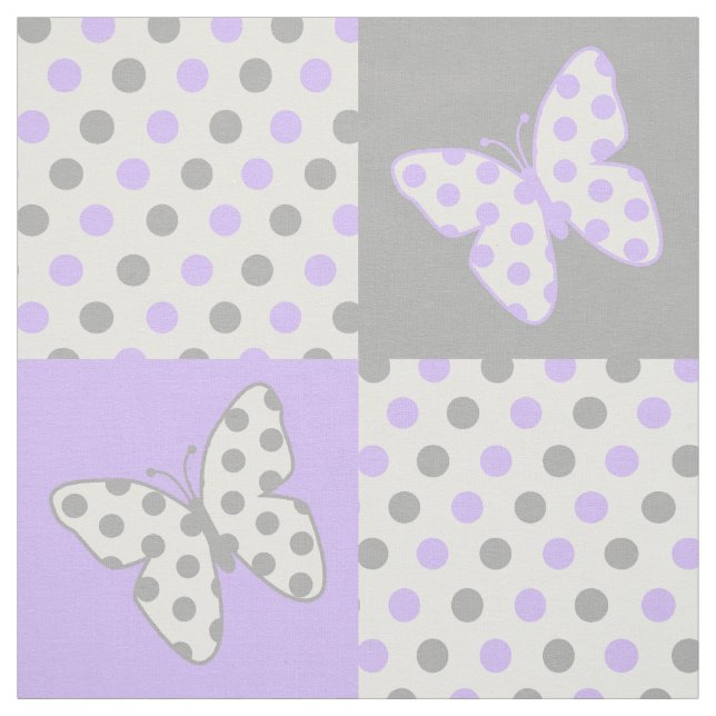 Butterfly Lila Gray Polka Dots Stoff (Muster)