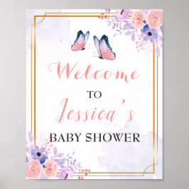 Butterfly Lila Pink Girl Baby Dusche Willkommen Poster