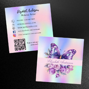 Butterfly-lila-QR-Code für soziale Medien Quadratische Visitenkarte