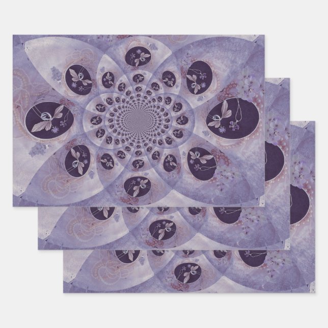 Butterfly Lila Vintag Abstrakt Hippie Boho Geschenkpapier Set (Set)