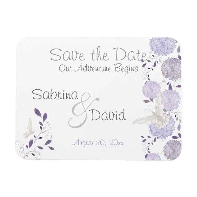 Butterfly Lilac Chrysanthemas Save the Date Magnet (Horizontal)