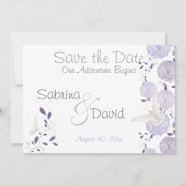 Butterfly Lilac Plum Chrysanthemum Save the Date (Vorderseite)