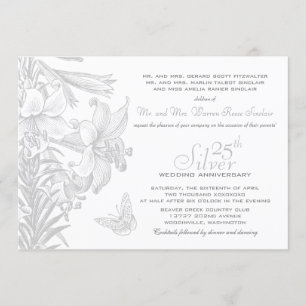 Butterfly Lilies Silver 25. Hochzeitstag Einladung