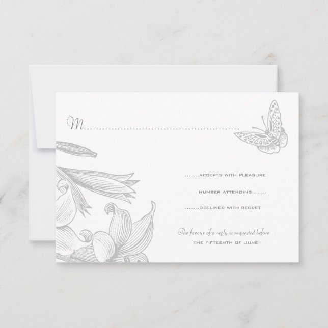 Butterfly Lilies Silver 25. Hochzeitstag RSVP Karte (Vorderseite)