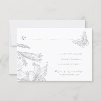 Butterfly Lilies Silver 25. Hochzeitstag RSVP Karte