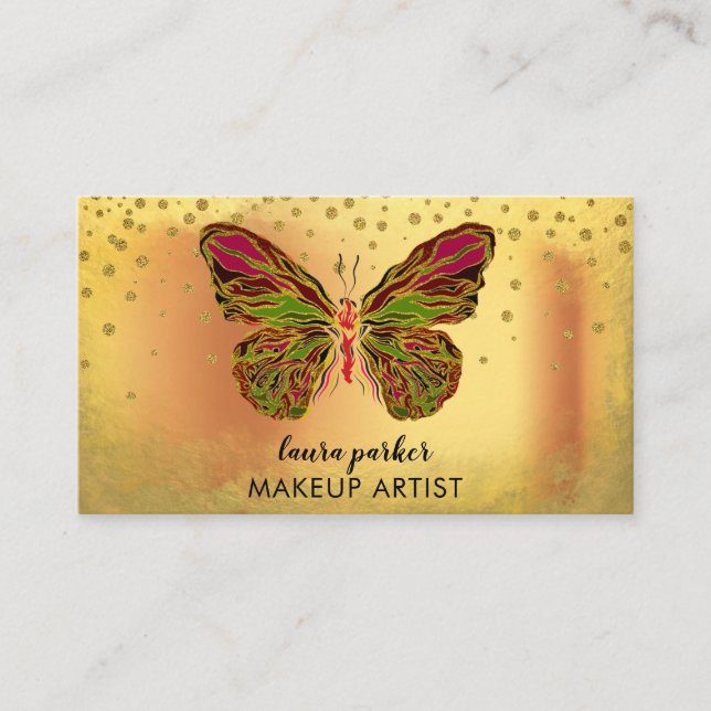 Butterfly Logo Gold Glitzer Girl Modern Rainbow Visitenkarte (Vorderseite)