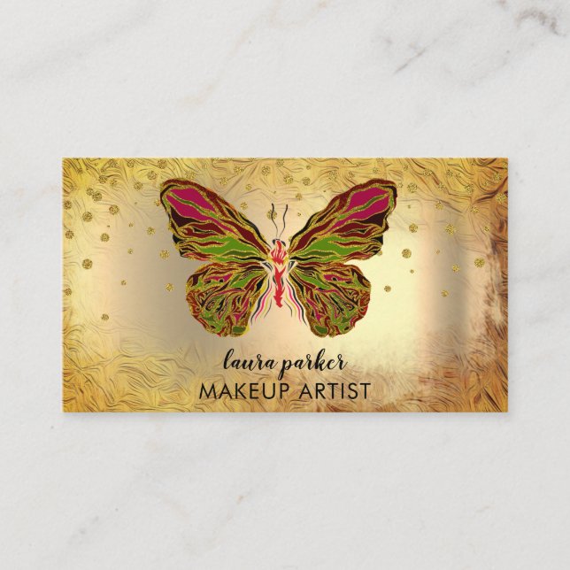Butterfly Logo Gold Glitzer Giron Modern Rainbow B Visitenkarte (Vorderseite)