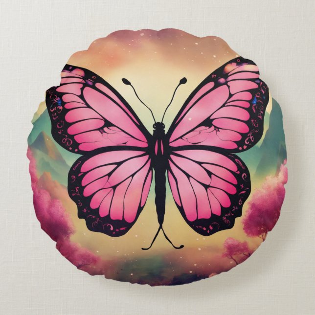 Butterfly Logo Round Throw Pillow Rundes Kissen (Vorderseite)