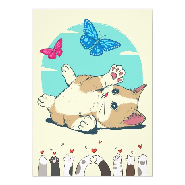 Butterfly Lover Cat Play With Butterfly Fotodruck (Vorne)