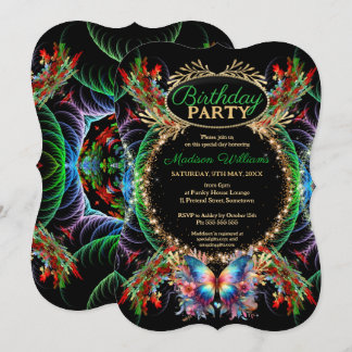 Butterfly Magic Fraktal Sparkle Geburtstag Einladung