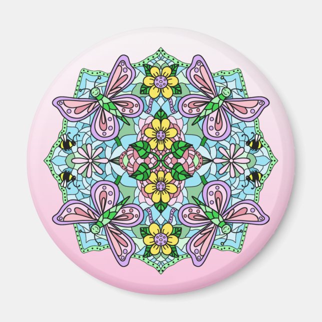 Butterfly Mandala Whimsical Hand Drawn Magnet (Vorne)