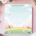Butterfly Meadow Floral Personalisiert Name Notizblock<br><div class="desc">Entfliehen Sie einer ruhigen Wiese mit diesem charmanten, personalisierten Notizblock. Das Design besticht durch ein skurriles Feld pastellfarbener Wildblumen und schmetternder Schmetterlinge, die ein Gefühl der Ruhe und Entspannung schaffen. Die sanften, gedämpften Farben und die zarten Details verleihen dem Design eine ganz besondere Note. Passen Sie dieses Notizblock mit Ihrem...</div>