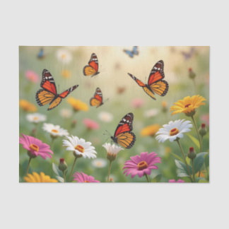 Butterfly Meadow Seamless Pattern Vibrant Flowers Seidenpapier