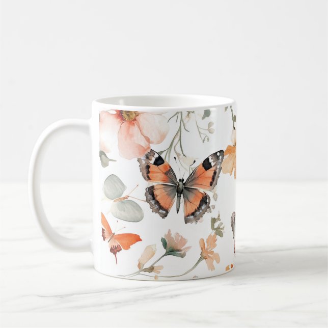 Butterfly Meadow Wasserfarbe Hübsch Kaffeetasse (Links)