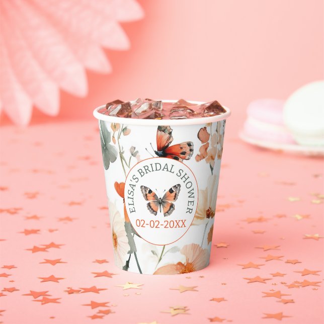 Butterfly Meadow Watercolor CUSTOM Brautparty Pappbecher (Insitu)