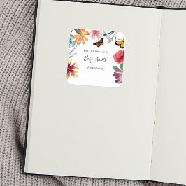 Butterfly Meadows Baby Dusche Buchzeichen Quadratischer Aufkleber