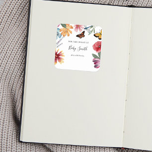 Butterfly Meadows Baby Dusche Buchzeichen Quadratischer Aufkleber