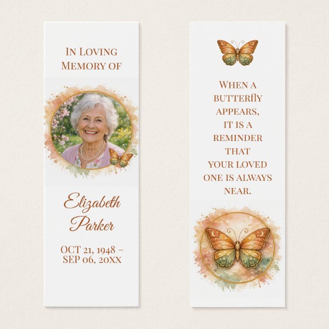 Butterfly Memorial Bookmark Celebration of Life (Vorne & Hinten)