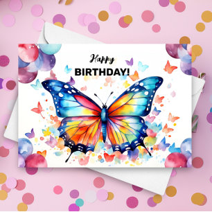 Butterfly mit farbenfrohen Balloons zum Geburtstag Karte
