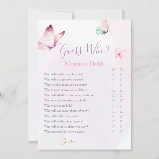 Butterfly Mommy oder Daddy Baby Showspiel Einladung (Vorderseite)