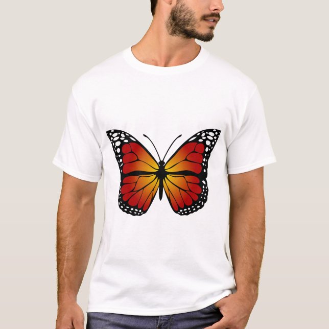 Butterfly Monarch Abstrakt Artistic Line Art T-Shirt (Vorderseite)