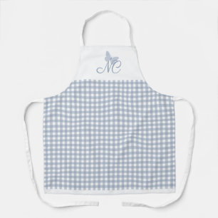 Butterfly Monogram Dusty Blue Gingham Karos Schürze