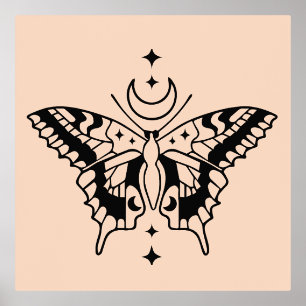 Butterfly Moon Minimal Line Art Design Foliendrucke
