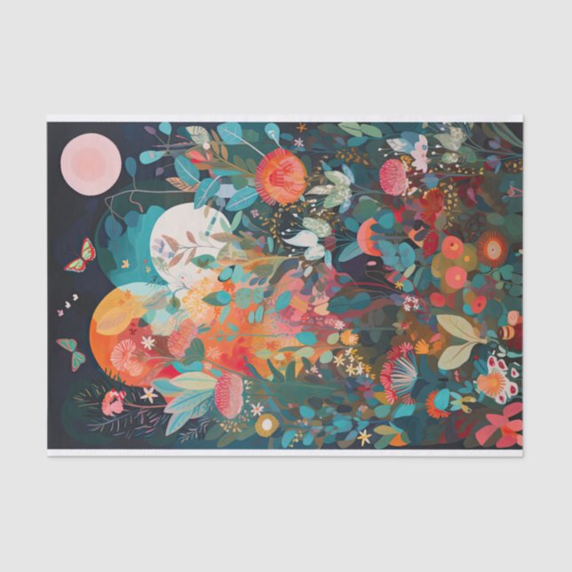 Butterfly Moon Whimsical Blume Malerei Decoupage Seidenpapier (Vorderseite)