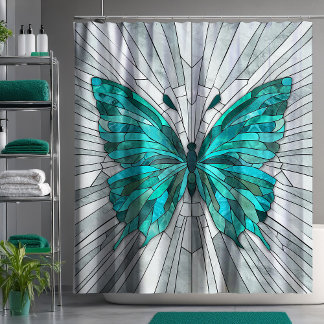 Butterfly Mosaic - Emerald Green und Grau Duschvorhang