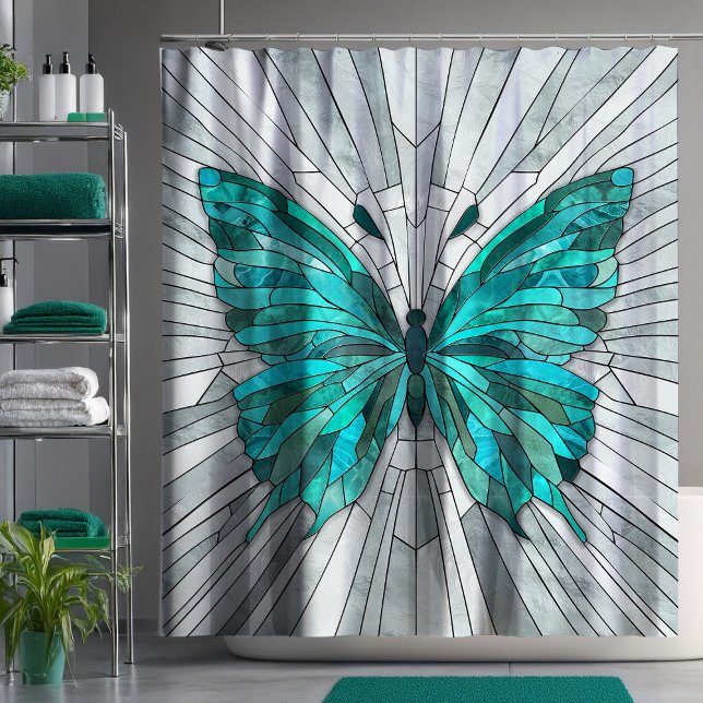 Butterfly Mosaic - Emerald Green und Grau Duschvorhang (Von Creator hochgeladen)
