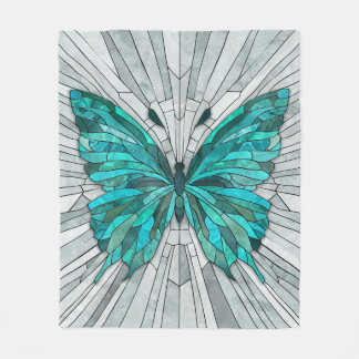 Butterfly Mosaic - Emerald Green und Grau Fleecedecke