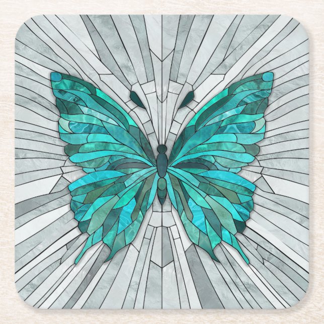 Butterfly Mosaic - Emerald Green und Grau Rechteckiger Pappuntersetzer (Vorderseite)